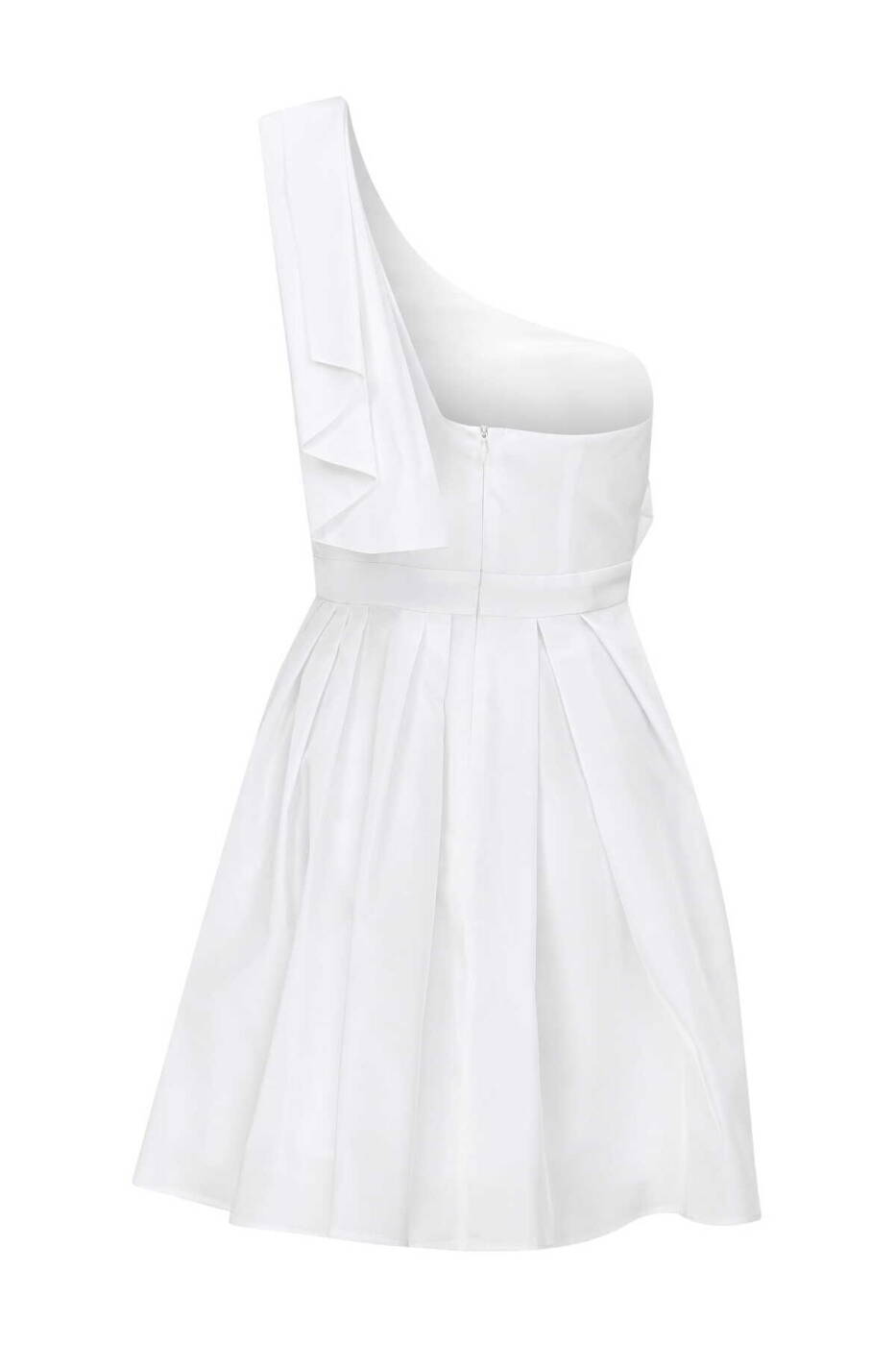Tek Omuzlu Mini Elbise Beyaz - 5