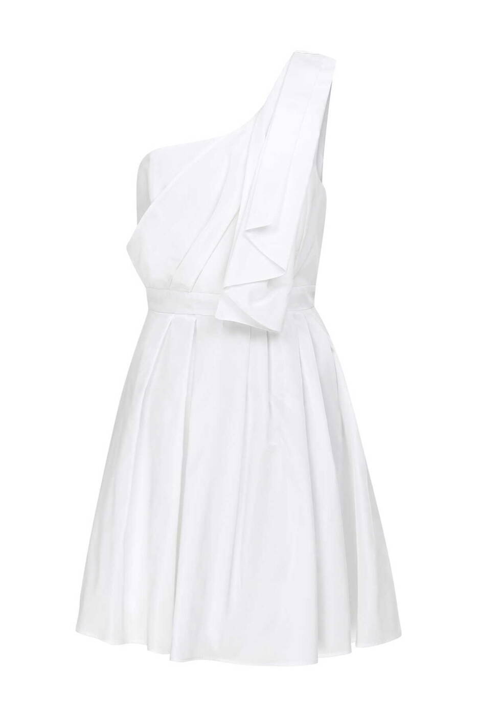 Tek Omuzlu Mini Elbise Beyaz - 4