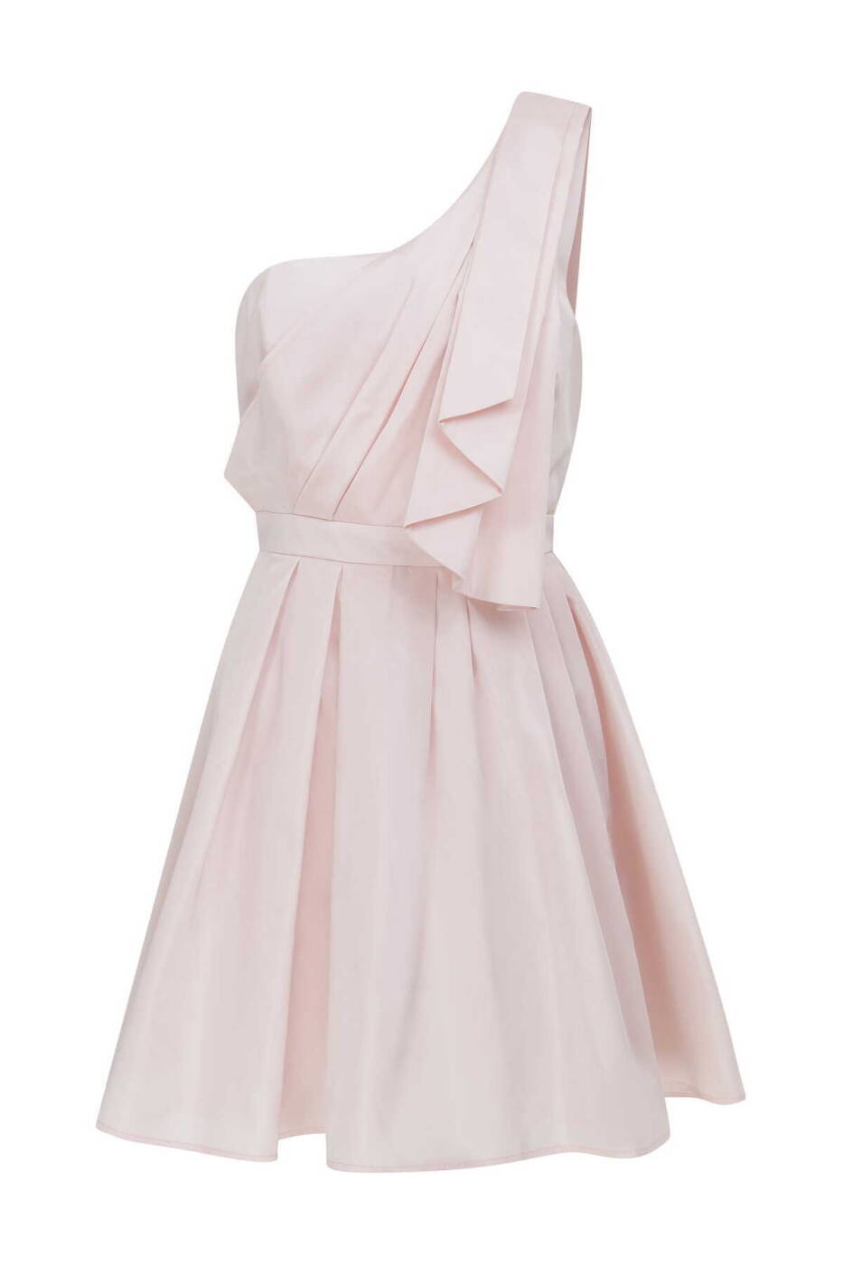Tek Omuzlu Mini Elbise Toz Pembe - 4