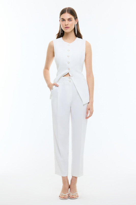 Toka Detaylı Cigarette Pantolon Beyaz - Roman