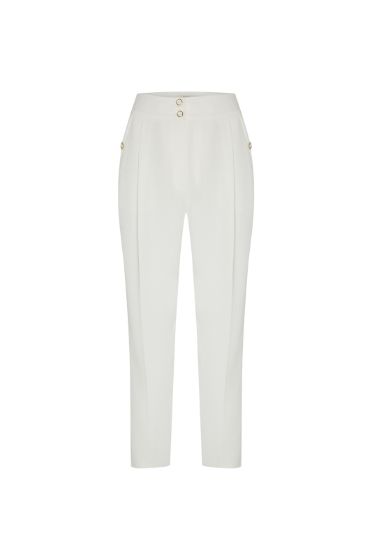 Toka Detaylı Cigarette Pantolon Beyaz - 5