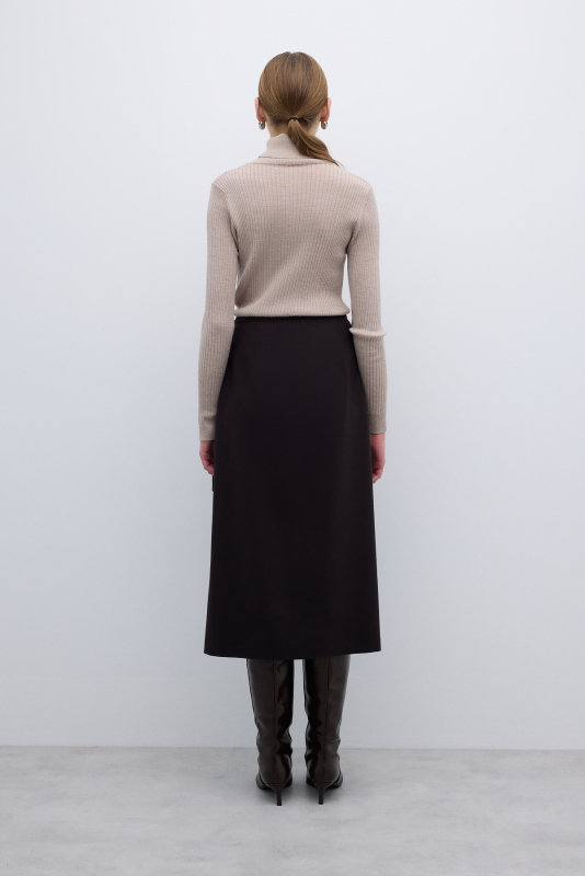 Toka Detaylı Kruvaze Midi Boy Etek Kahve - Roman (1)