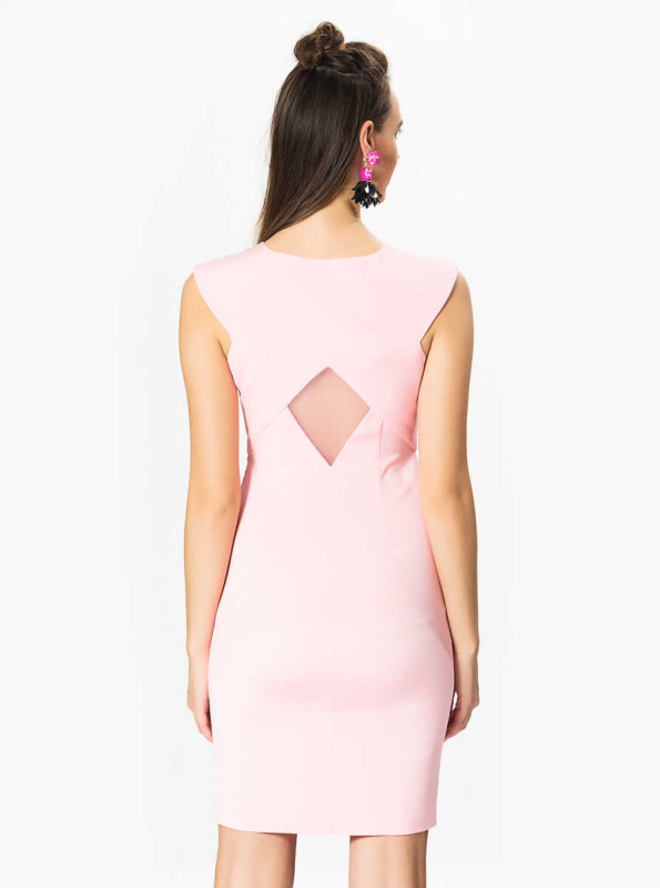 Transparan Detaylı Abiye Elbise Pembe - 2