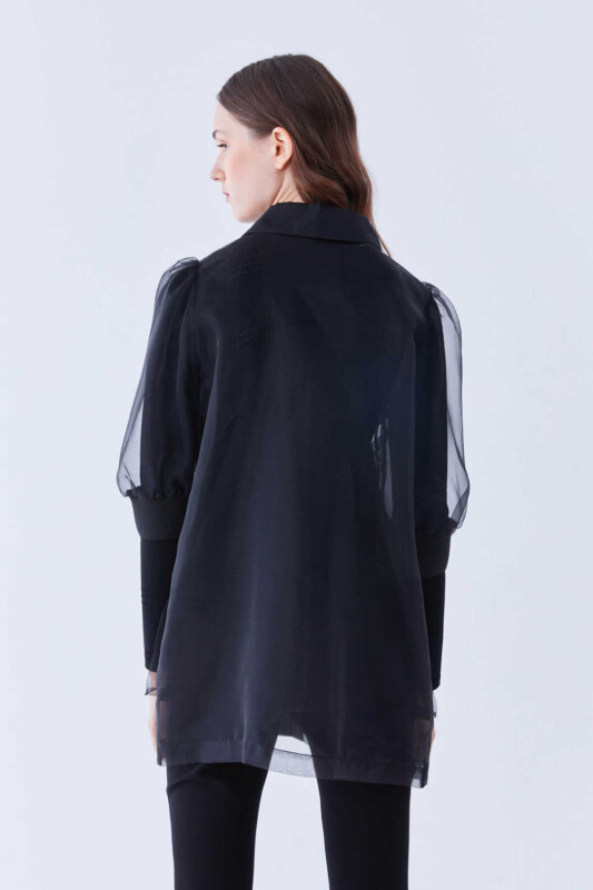  Transparan Uzun Kadın Ceket Siyah - 2