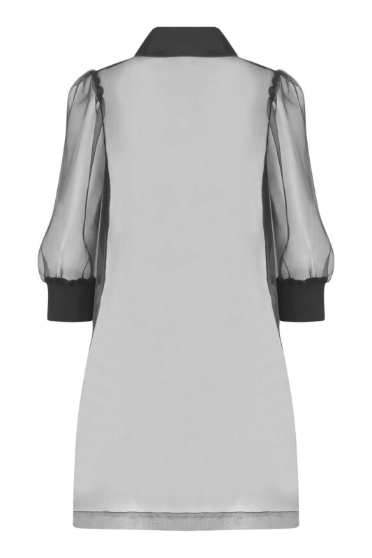  Transparan Uzun Kadın Ceket Siyah - 5