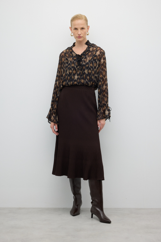 Triko Midi Boy Etek Kahve - Roman