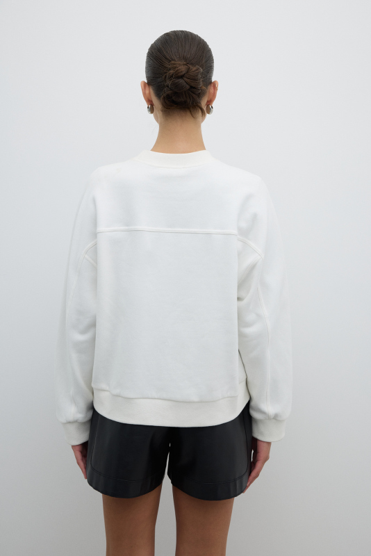 Trok Detaylı Bisiklet Yaka Sweatshirt Beyaz - 2