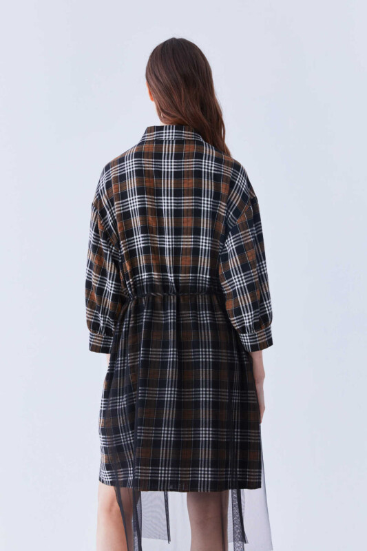  Tül Detaylı Ekoseli Şifon Elbise Standart Renk - 2