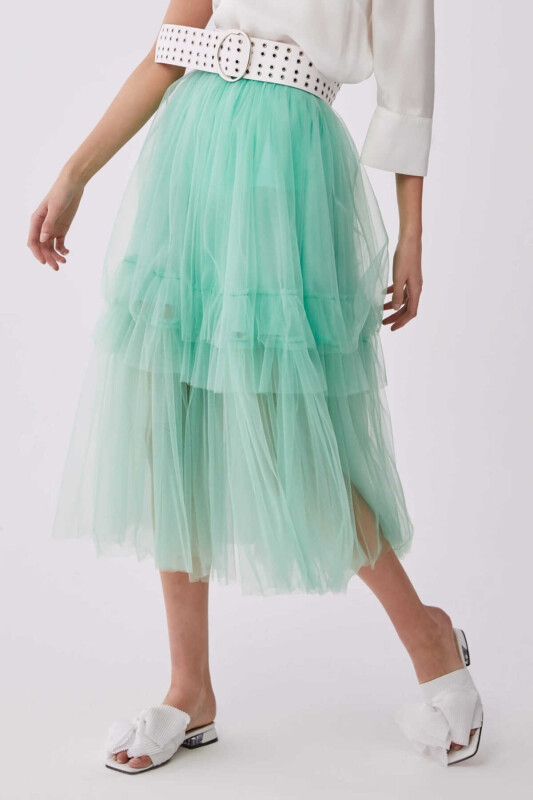 Tüllü Midi Boy Etek Yeşil - 3