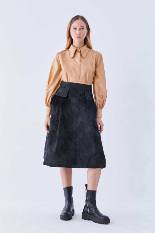  Tüy Detaylı Etek Siyah - 3