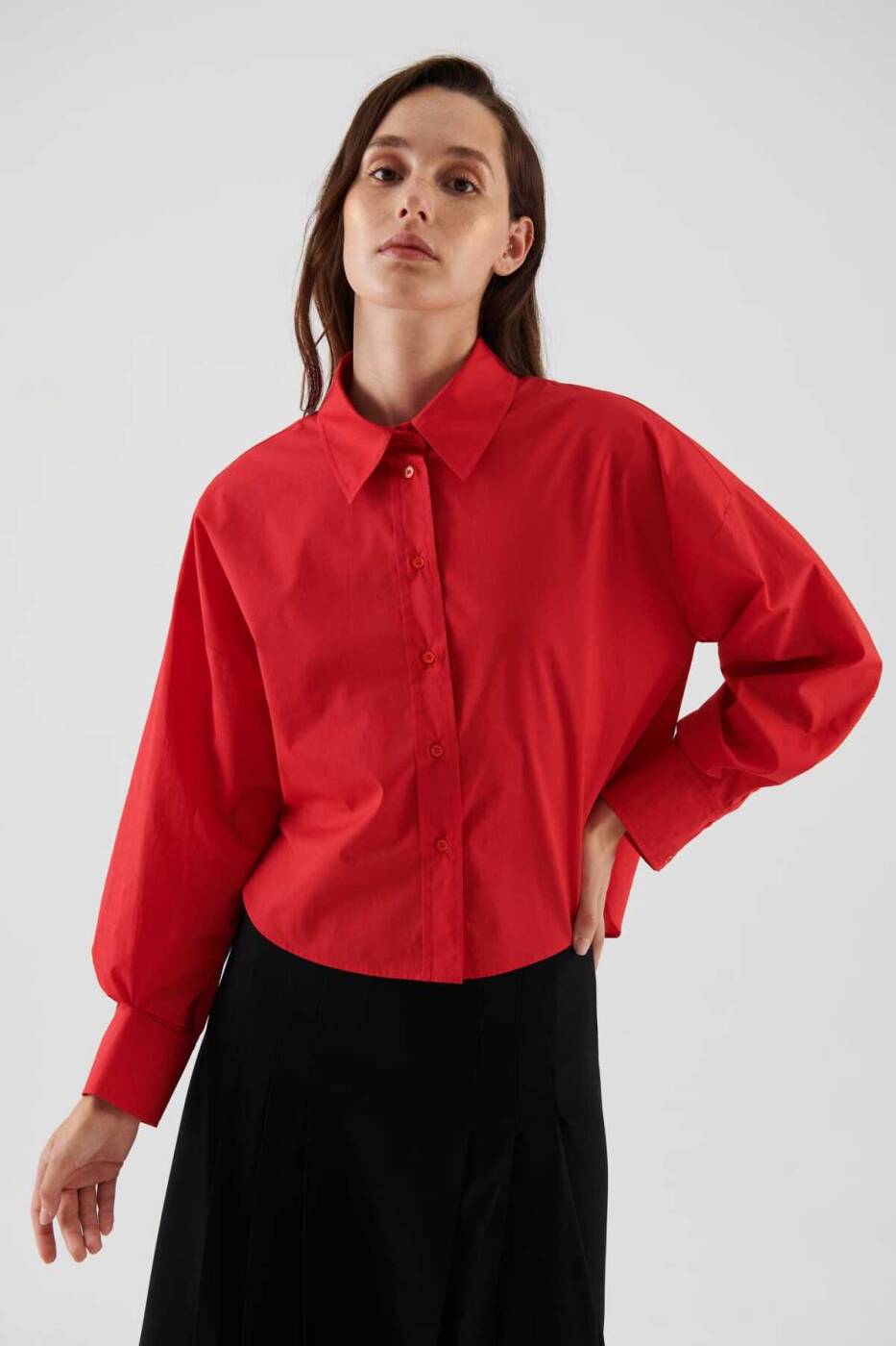  Uzun Kollu Kadın Gömlek Kırmızı - 1