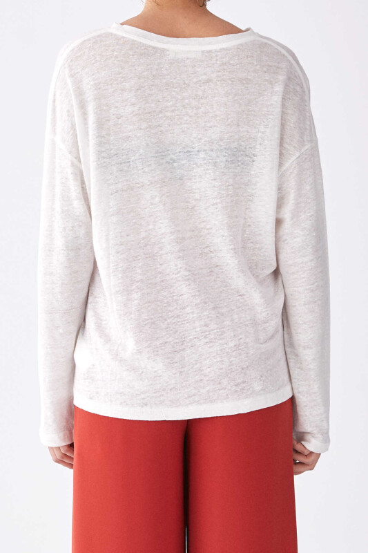 Uzun Kollu Kadın T-Shirt Ekru - 2