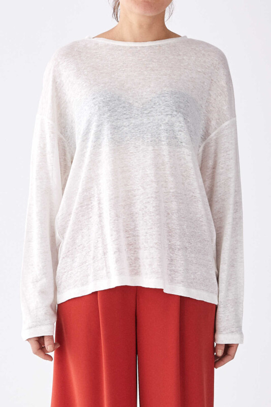 Uzun Kollu Kadın T-Shirt Ekru - 1