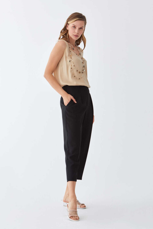 V Yaka Askılı Bluz Bej - 3