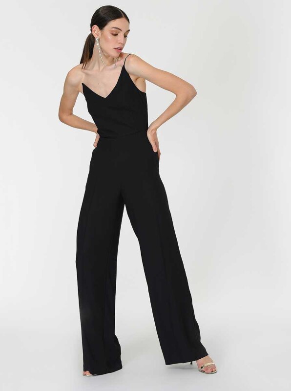 V Yaka Askılı Tulum Siyah - 3