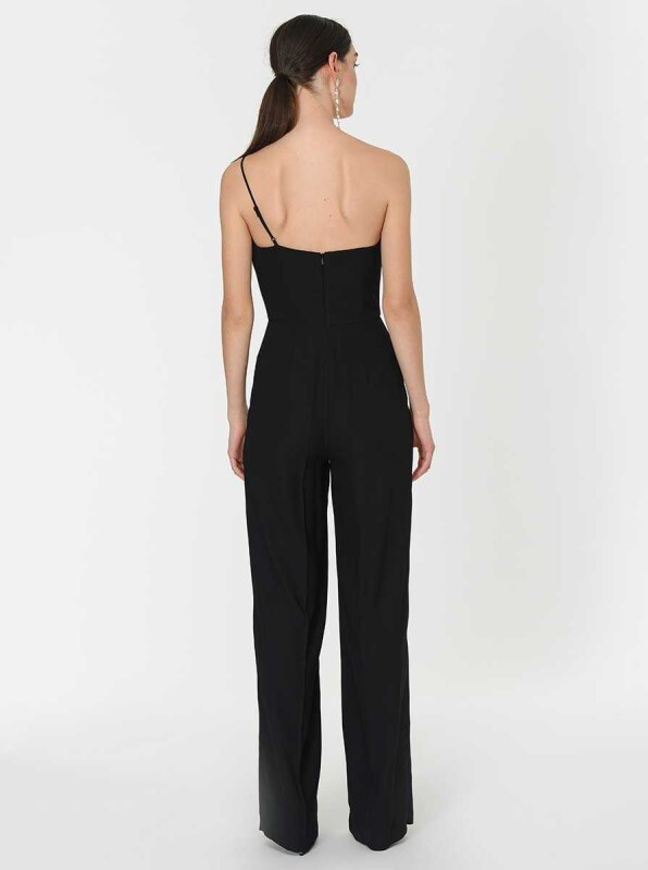 V Yaka Askılı Tulum Siyah - 2