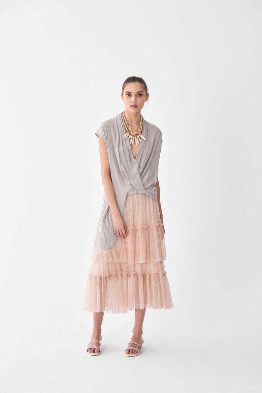 V Yaka Bel Detaylı Bluz Taş - 3