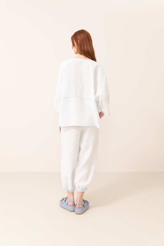 V Yaka Keten Gömlek Standart Renk - 2