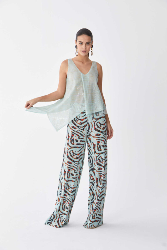 V Yaka Parlak Askılı Bluz Mint - 4