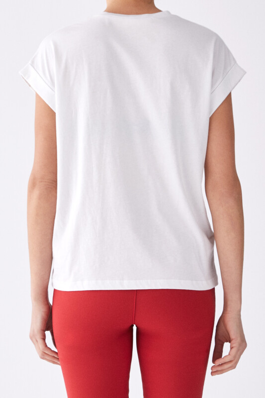 V Yaka T-Shırt Optik Beyaz - 2