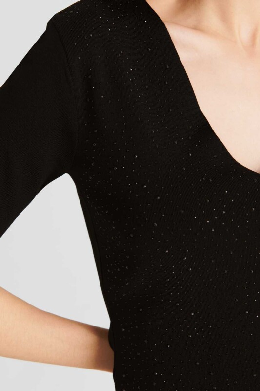 V Yaka Triko Siyah - 3