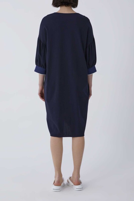V Yaka Truvakar Kol Penye Elbise Lacivert - 2
