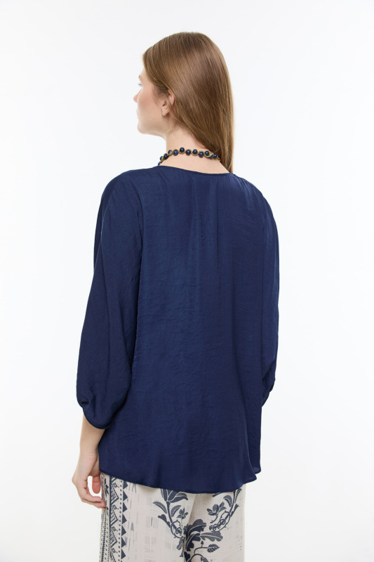 V Yaka Yarasa Kol Gömlek Lacivert - Roman (1)