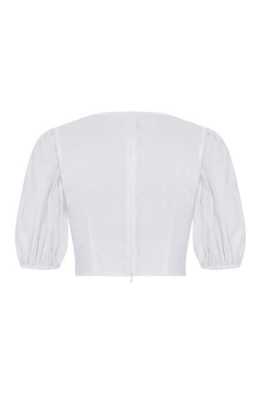 V yakalı Bluz Beyaz - 2