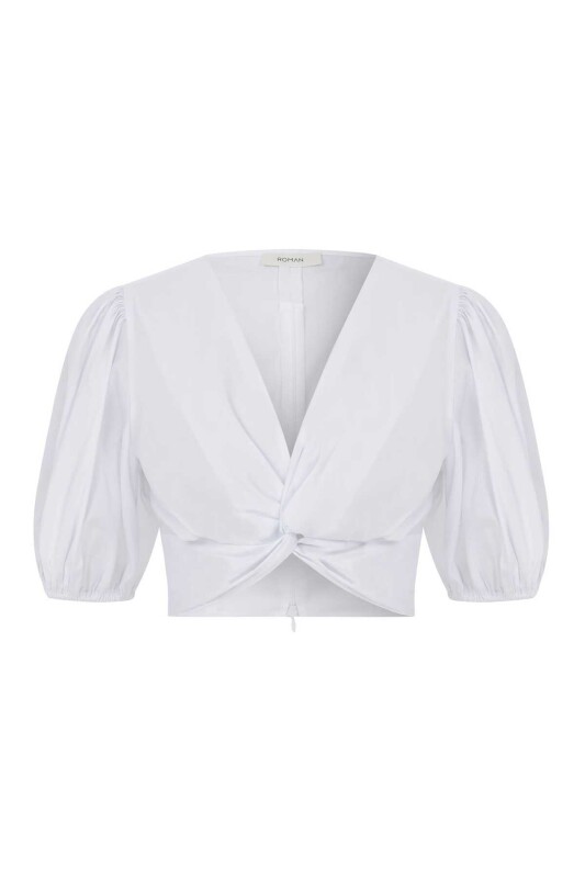 V yakalı Bluz Beyaz - 1