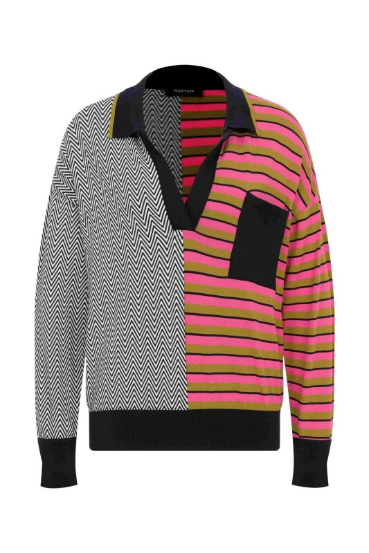  V Yakalı Cepli Triko Standart Renk - 4