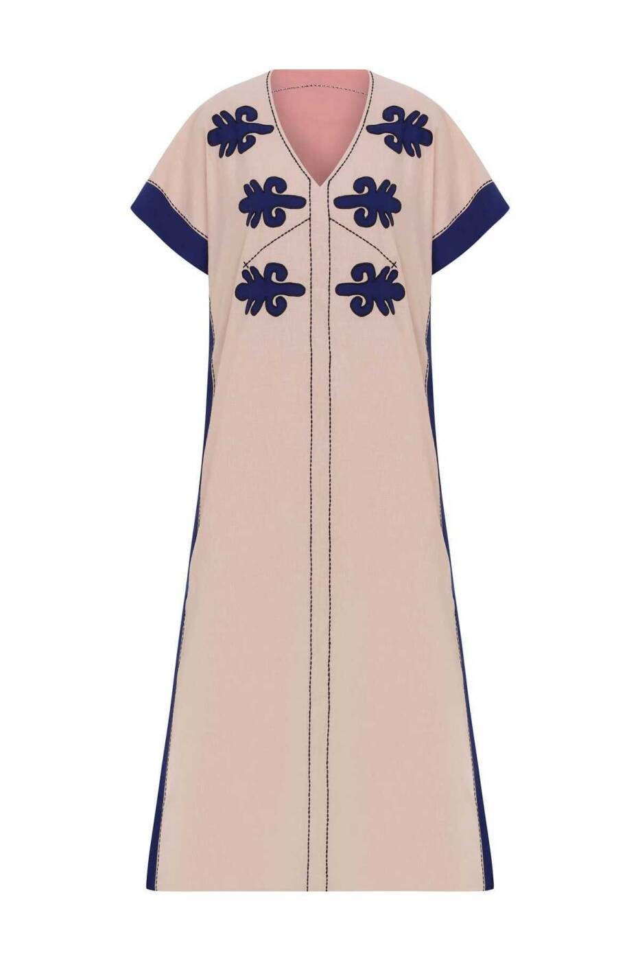 V Yakalı Desenli Uzun Günlük Elbise Standart Renk - 4
