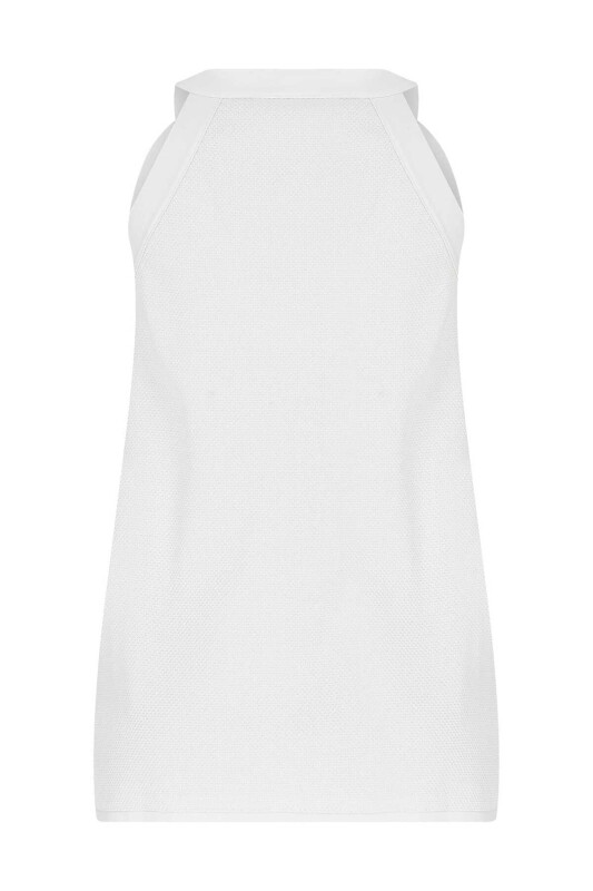  V Yakalı Düğmeli Triko Bluz Beyaz - 5