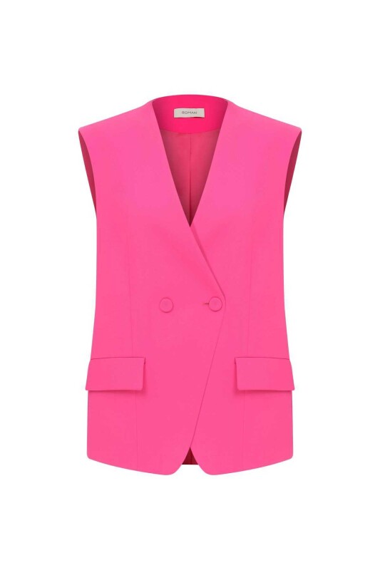 Vatkalı Kruvaze Kadın Yelek Fuşya - 4