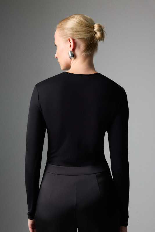 Volan Detaylı Bodysuit Siyah - 2