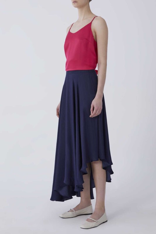 Volanlı Asimetrik Etek Lacivert - 3