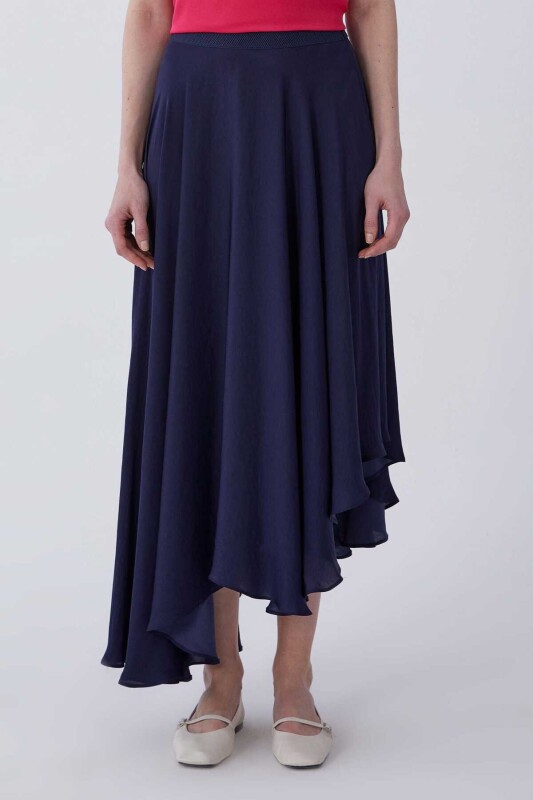 Volanlı Asimetrik Etek Lacivert - 1
