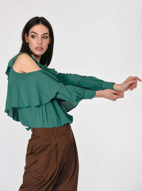 Volanlı Bluz Yeşil - 3