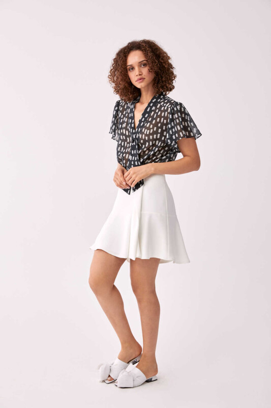 Volanlı Mini Etek Krem - 3