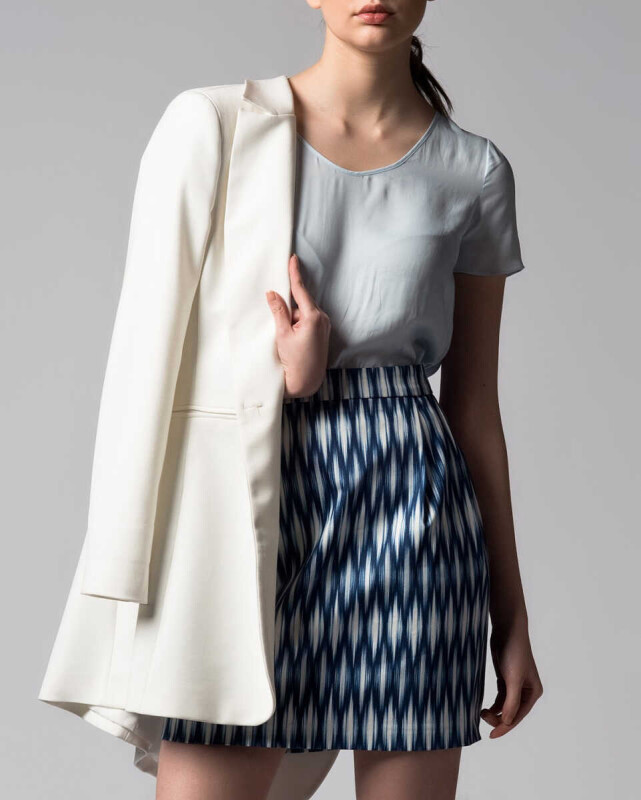 Geniş Yaka Bluz Mavi - 1