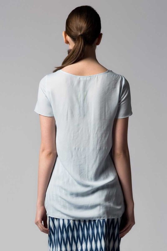 Geniş Yaka Bluz Mavi - 2