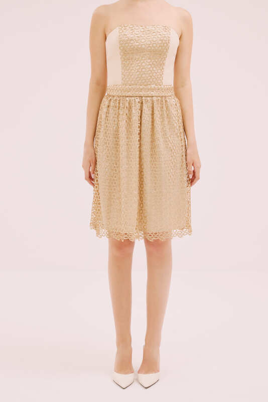 Straplez Mini Elbise Gold - 1