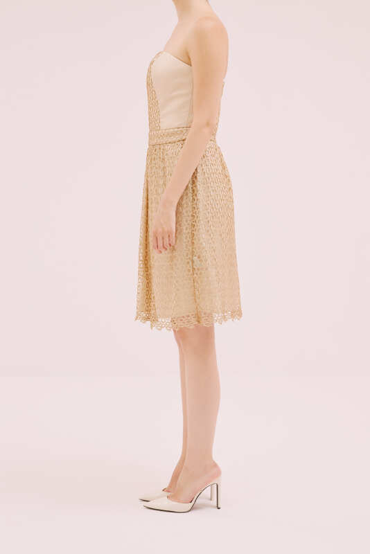 Straplez Mini Elbise Gold - 3