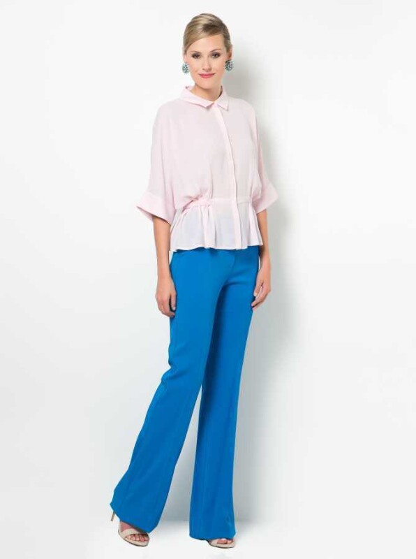 Geniş Paça Pantolon Saks - 4