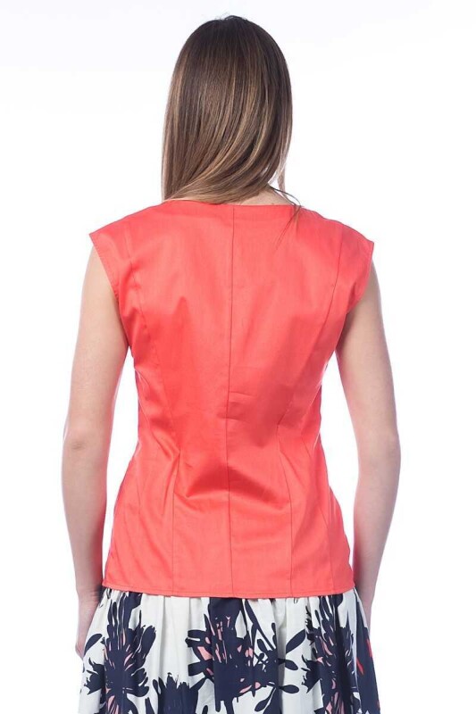 Düğmeli Kolsuz Gömlek Mercan - 2