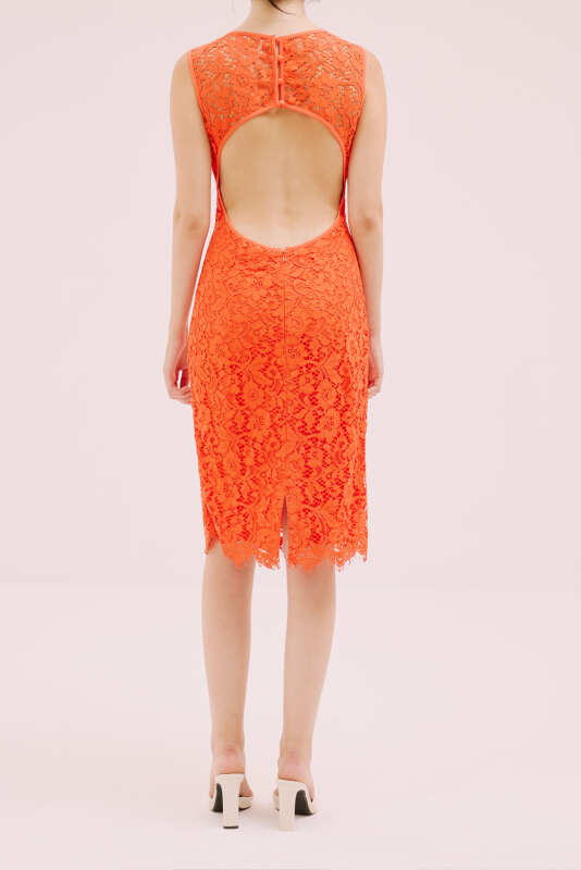 İşleme Detaylı Dantel Elbise Kırmızı - 2