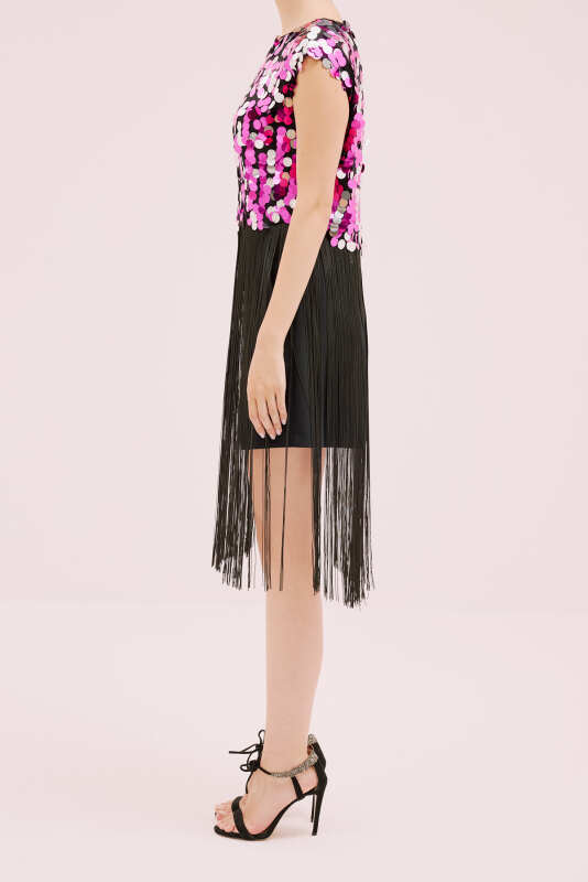 Payetli Püsküllü Bluz Fuşya - 3