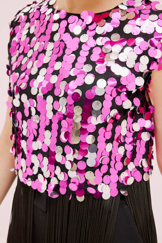 Payetli Püsküllü Bluz Fuşya - 4