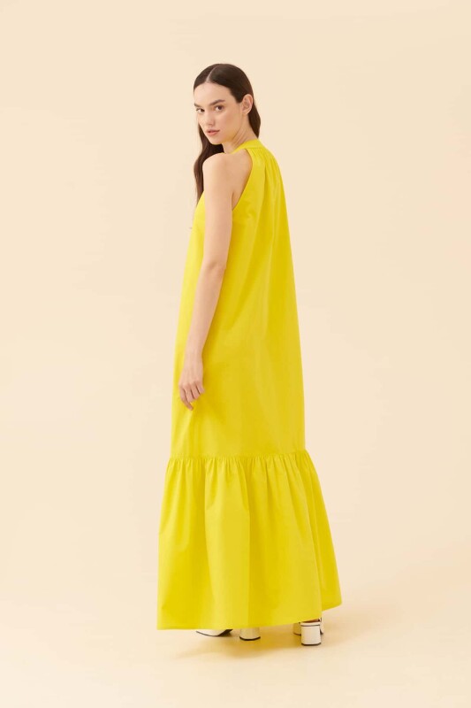 Kolsuz Uzun Elbise Sarı - 2