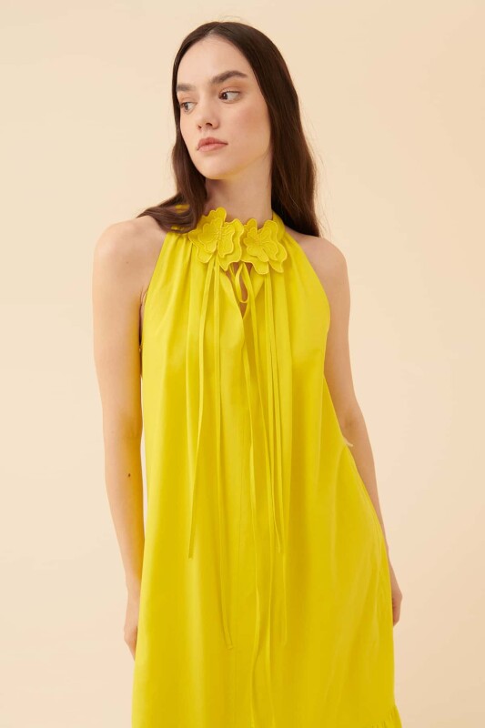 Kolsuz Uzun Elbise Sarı - 3