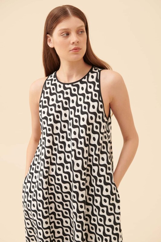 Kolsuz Günlük Elbise Siyah-Beyaz - 3